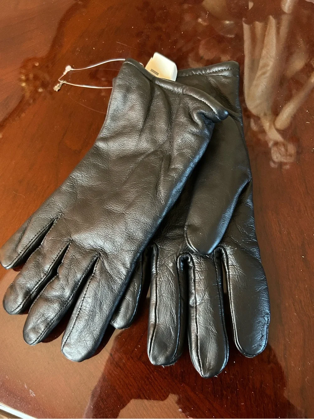 Genuine Large Black Leather Gloves Wool Blend Lined Size 8